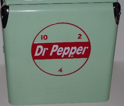 +MBA #3434-351   "Retro Products Green With Red Lettering Doctor Pepper All Steel 6-Pack Cooler"