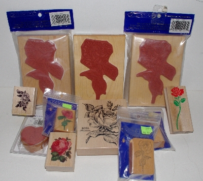 +MBA #3434-224   " 1990's Set Of 10 Rose Rubber Stamps"