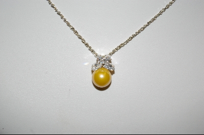 +  Charles Winston Golden Glass Pearl & CZ Necklace W/ Matching Pierced Earrings