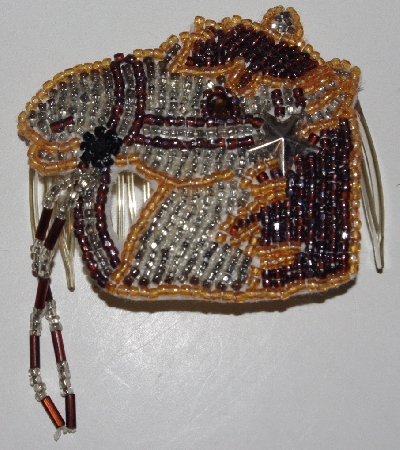 +MBA #3434-0093  "1980's Set Of 4 Horse head Hand Beaded Hair Combs"