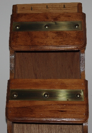 +MBA #3434-632   " 1980's Wooden 3 Tier Letter Rack With Solid Brass Trim"