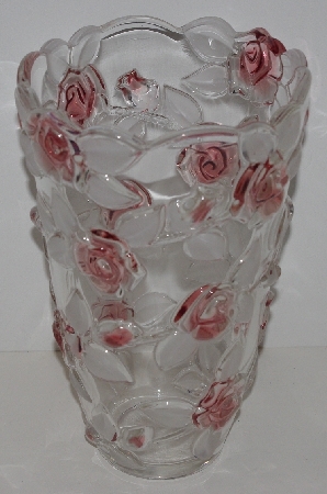 +MBA3434-0014    "2003 Large Beautiful Mikasa Pink Rose Clear Glass Vase"