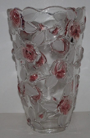 +MBA3434-0014    "2003 Large Beautiful Mikasa Pink Rose Clear Glass Vase"