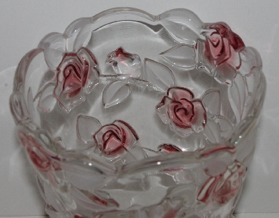 +MBA3434-0014    "2003 Large Beautiful Mikasa Pink Rose Clear Glass Vase"