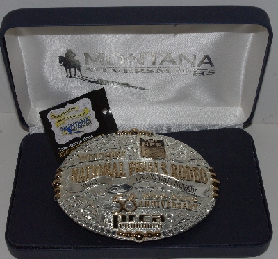"SOLD"  MBA #3434-0039    "Montana Silversmiths Limited Edition 2008 Wrangler National Finals Rodeo 50th Anniversary 1959 To 2008 Belt Buckle"