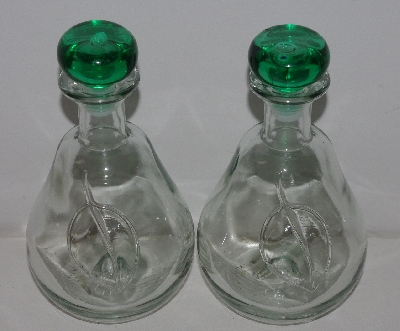 +MBA #3535-1074   "Set 2 Clear Glass Pear Shaped Decanter Bottles With Stoppers"