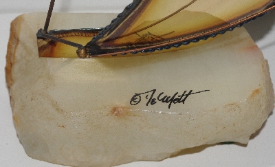 +MBA #3535-1110   "1975 Brass sail Boat Scupture By De Mott"