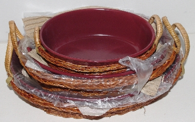 +MBA #3535-516   "2003 CSA Six Piece Ceramic & Fern Nesting Bakeware Set In Cranberry"