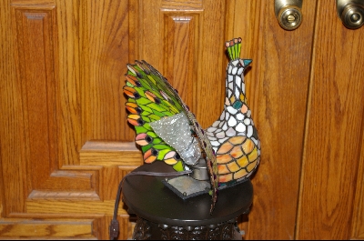MBA #2-011 "2003 Handcrafted Tiffany Style Peacock Accent Lamp