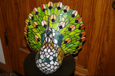 MBA #2-011 "2003 Handcrafted Tiffany Style Peacock Accent Lamp