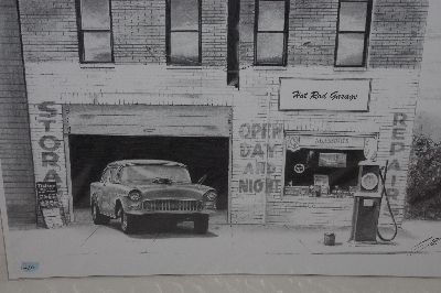 +MBA #3535-155   "Hot Rod Garage 55 Chevy Belair Pencil Print By Artist Ian E. Jones"