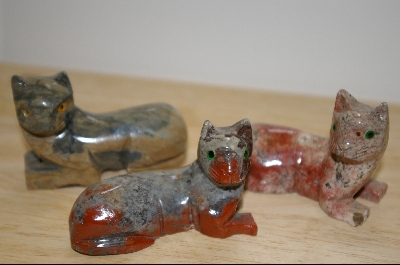+MBA #4-050  "Set Of 3 Hand Carved & Polished Stone Cats