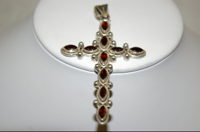 +MBA  #GC   Sterling 10  Stone Garnet Cross