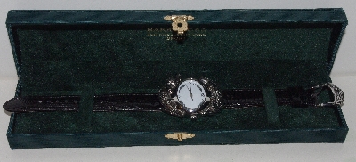 +MBA #3636-0007   "2003 Barry Cord Double Sterling Silver Alligator   Watch With Black Leather Strap"