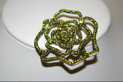 +   Green Austrian Crystal Rose  Pin/Pendant Combo