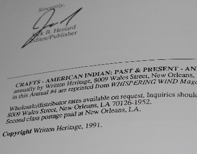 +MBA #3939-220  "1991 Whispering Wind Crafts "American Indian Past & Present Annual #4"