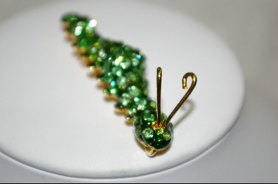 +   Green Enamel & Crystal Catapillar Pin/Pendant