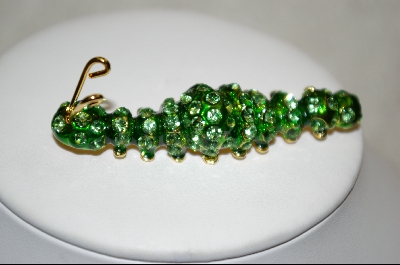 +   Green Enamel & Crystal Catapillar Pin/Pendant