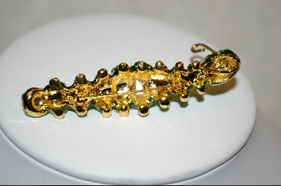 +   Green Enamel & Crystal Catapillar Pin/Pendant