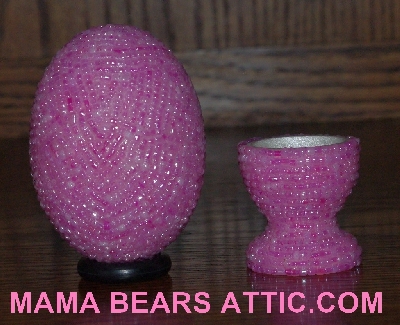 +MBA #4242-1510  "Multi Shade Pearl Pink Glass Bead Egg With Egg Cup"