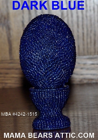 +MBA #4242-1515-  "Dark Blue Glass Seed Bead Egg With Matching Egg Cup"