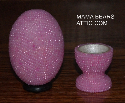 +MBA #4242-1536  "Pearl Pink Glass Seed Bead Egg With Matching Egg Cup"
