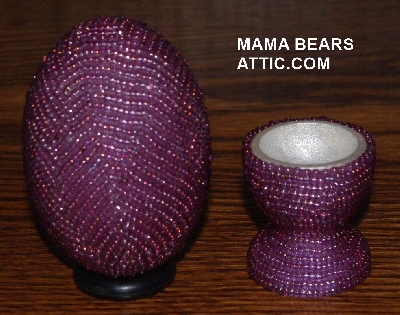 +MBA #4242-1549  "Luster Purple Glass Seed Bead Egg With Matching Egg Cup"