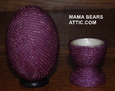 +MBA #4242-1549  "Luster Purple Glass Seed Bead Egg With Matching Egg Cup"