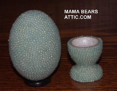 +MBA #4242-1554  "Pearl Mint Green Glass Bead Egg With Matching Egg Cup"