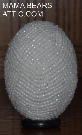 +MBA #4242-1564  "Pearl Milk White Glass Seed Bead Egg With Matching Egg Cup"