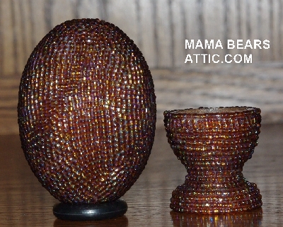 +MBA #4242-1580  "Luster Rootbeer Glass Seed Bead Egg With Matching Stand"