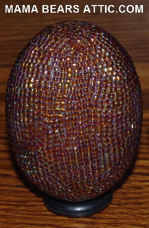 +MBA #4242-1580  "Luster Rootbeer Glass Seed Bead Egg With Matching Stand"