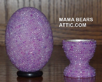 +MBA #4242-1605  "Lavender Pearl Glass Seed Bead Egg & Matching Egg Cup"