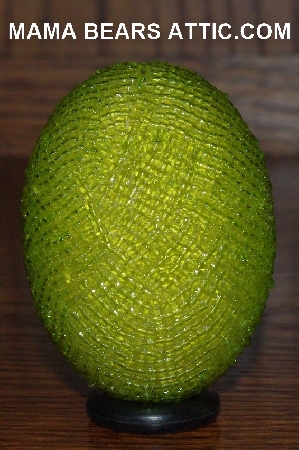 +MBA #4242-1625  "Luster Lime Green Glass Seed Bead Egg & Matching Egg Cup"
