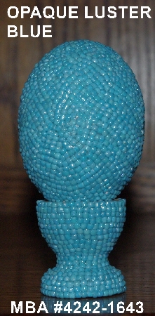 +MBA #4242-1643  "Opaque Blue Luster Glass Seed Bead Egg & Matching Egg Cup"