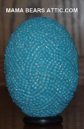 +MBA #4242-1643  "Opaque Blue Luster Glass Seed Bead Egg & Matching Egg Cup"