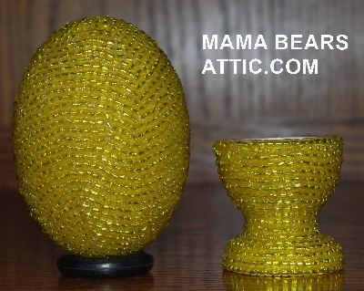 +MBA #4242-1634  "Silver Lined Yellow Glass Seed Bead Egg & Matching Egg Cup"