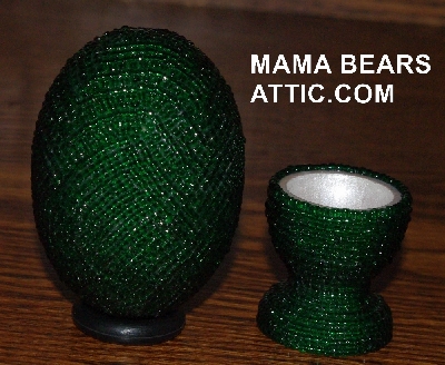+MBA #4242-1681  "Emerald Green Glass Seed Bead Egg With Matching Egg Cup"