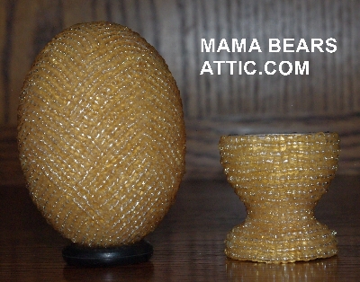 +MBA #4242-1664  "Luster Amber Glass Seed Bead Egg With Matching Egg Cup"