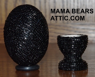 +MBA #4242-1670  "2 Cut Black Glass Seed Bead & Matching Egg Cup"