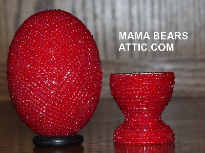 +MBA #4242-1616  "Transparent Luster Red Glass Seed Bead Egg With Matching Egg Cup"