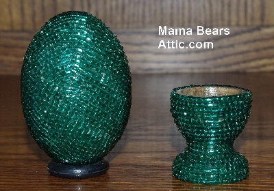 +MBA #5555-0001  "2 Cut Dark Green Glass Seed Bead Egg With Matching Egg Cup"