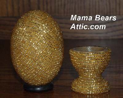 +MBA #5555-00008  "Sliver Lined Gold Glass Seed Bead Egg With Matching Egg Cup"