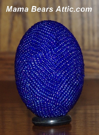 +MBA #5555-0011  "Peacock Blue Glass Seed Bead Egg With Matching Egg Cup"