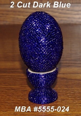 +MBA #5555-024  "2 Cut Dark Blue Glass Seed Bead Egg With Matching Egg Cup"