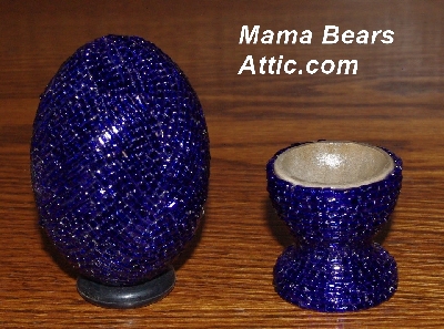 +MBA #5555-024  "2 Cut Dark Blue Glass Seed Bead Egg With Matching Egg Cup"