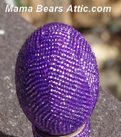 +MBA #5555-0042  "Silver Lined Purple Glass Seed Bead Egg With Matching Egg Cup"