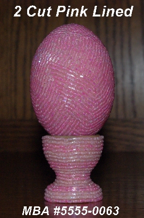 +MBA #5555-0062  "2 Cut Pink Lined Glass Seed Bead Egg With Matching Egg Cup"