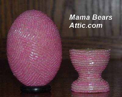 +MBA #5555-0062  "2 Cut Pink Lined Glass Seed Bead Egg With Matching Egg Cup"