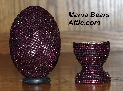 +MBA #5555-0070  "2 Cut Dark Purple Glass Seed Bead Egg With Matching Egg Cup"